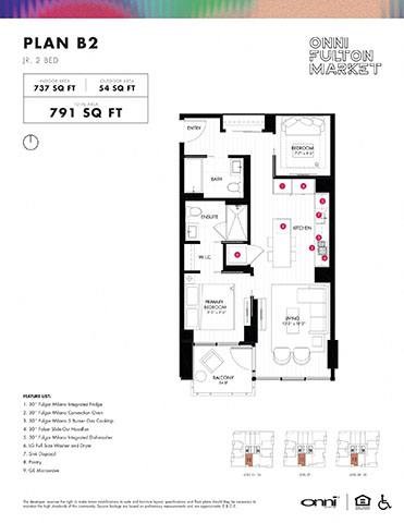 Floor plan for 2 beds, 2 baths, 737 sqft